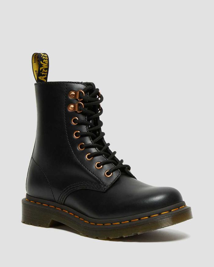 Dr Martens Vintersko Dame Svart 1460 Pascal Rose Gold Hardware Læder Lace Up 6732JGIFQ